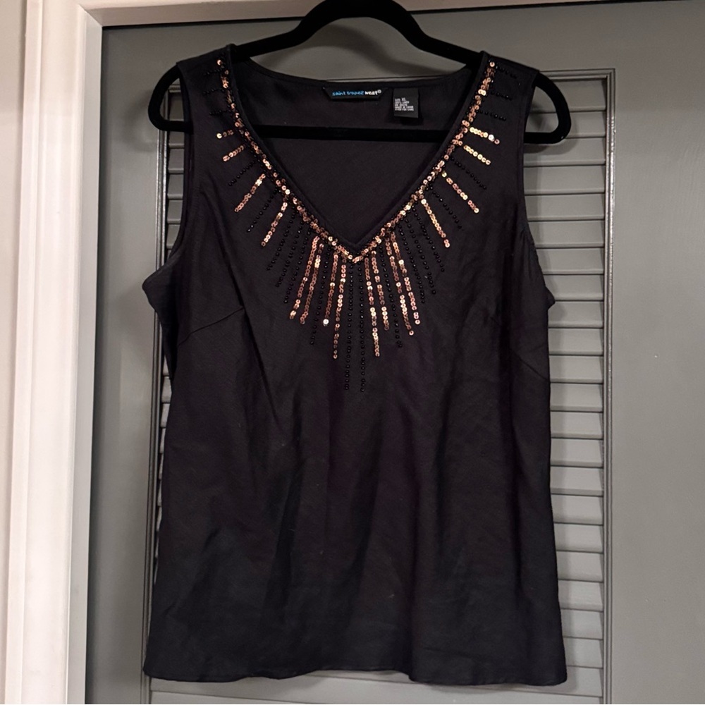 Saint Tropez West Linen Top with Sequin Detailing